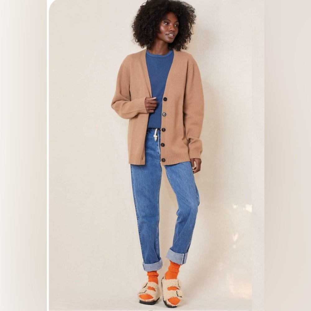 Ron Herman RHLA Cashmere Cardigan Orange Size M 2 Recycled Cashmere Yarn Italy